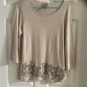 Elegant Beige Floral Women's Blouse, metallic‎